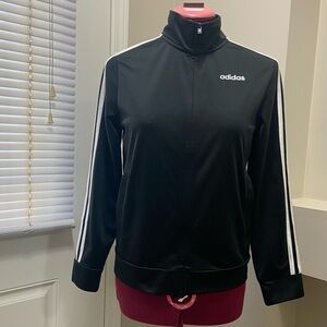 Adidas women black and white 3 stripes long sleeves zip up hoodie. Size M. Used.